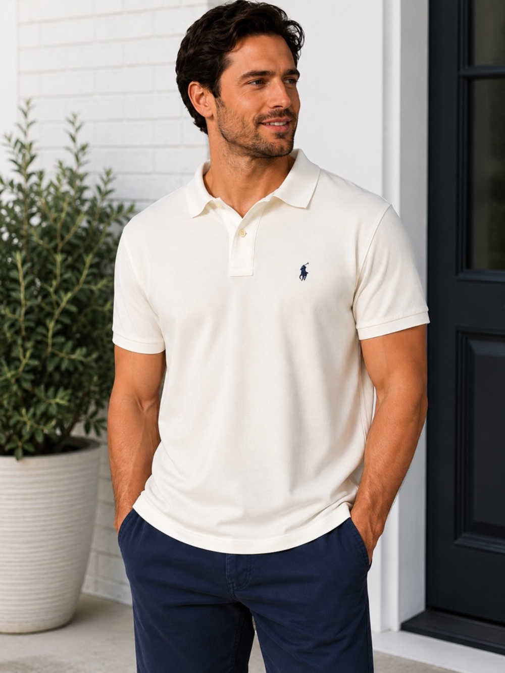 Ralph Lauren White Polo Shirt with Navy Pony